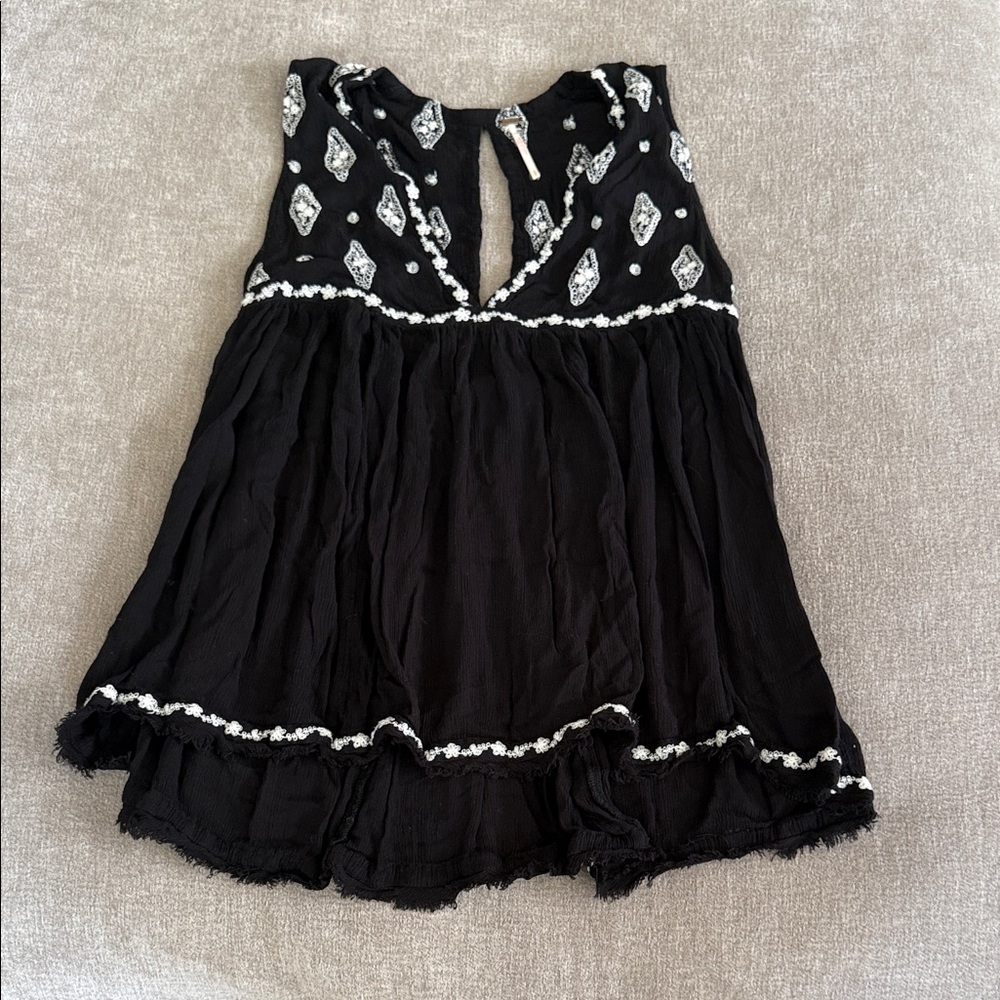 Free People Black Top with White Accents